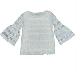 Ella Moon White Eyelet Lace 3/4 Bell Sleeve Top